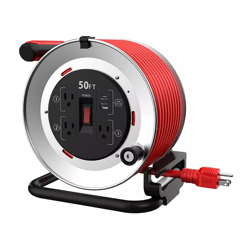 3 Outlets Usb4a Metal Cord Reel 50ft 3 Outlets Usb4a Metal Cord Reel 50ft